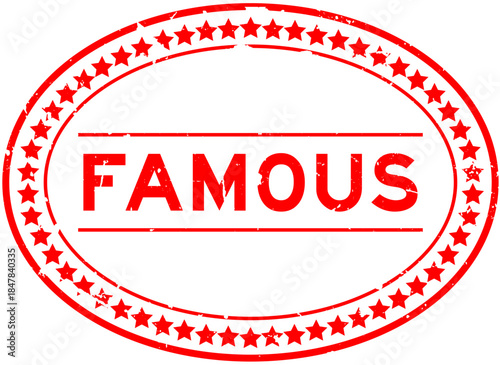 Grunge red famous word oval rubber seal stamp on white background