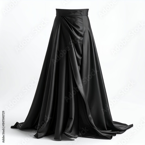 Elegant black skirt with draped fabric in studio setting on a white backdrop