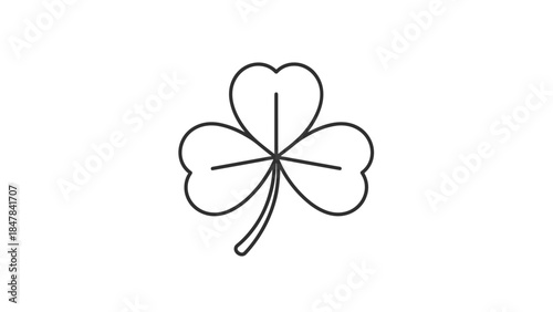 Simple black line art of a four leaf clover symbol, Generative AI.