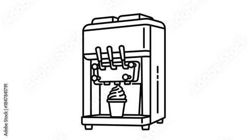 Soft serve ice cream machine dispensing a tasty frozen treat, Generative AI.