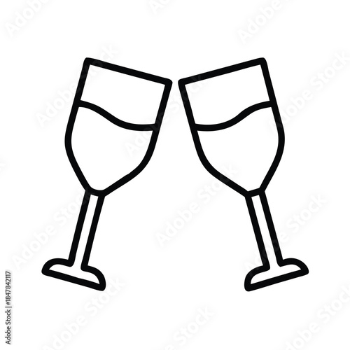 Elegant line art illustration of two wine glasses clinking for a toast, symbolizing celebration.
