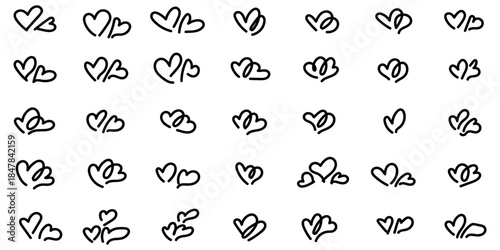 A charming collection of minimalist handdrawn black outline heartshaped icons and doodle symbols perfect for expressing love connection and romantic feelings in various design projects
