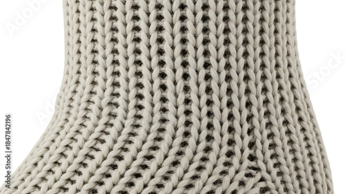 Close up of thick white knitted fabric texture with dark background knitting textile