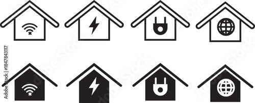 smart home icon set . automation symbols. Home with wireless connectivity icons. Smart Home Icon Set Multiple Style Collection. Wireless technology and home automation. Vector illustration