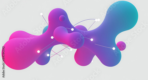 Abstract fluid shape morphing with gradient colors and control points, modern 3d rendering of organic blob form on light gray background