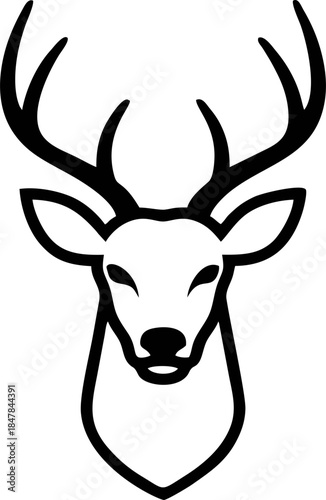 Minimalist Deer Skull Line Art Vector Illustration Isolated on White