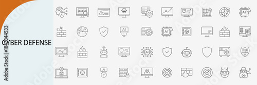 cyber defense icon set, minimal monoline vector design for digital security”