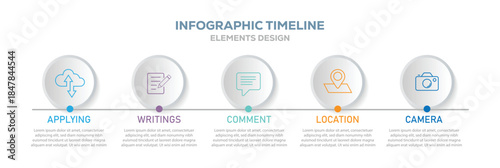 Infographic template for business. 5 Steps Modern Timeline diagram. Business milestone and strategy presentation. Vector illustration.