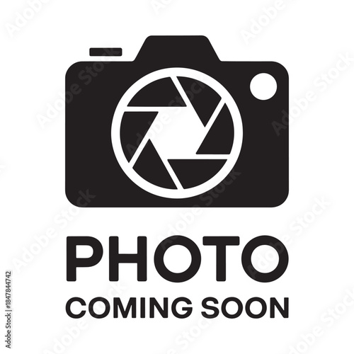 Simple black and white illustration of a camera with placeholder text