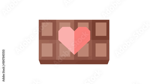 Pixelated confectionery with a heart-shaped center on a textured chocolate bar background
