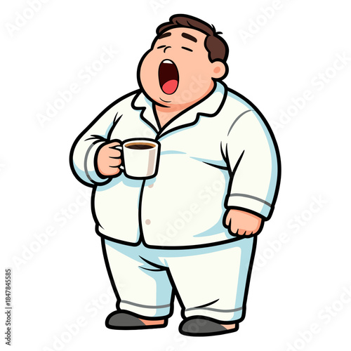 [Vector EPS]Yawning man in pajamas holding a cup of coffee in the morning