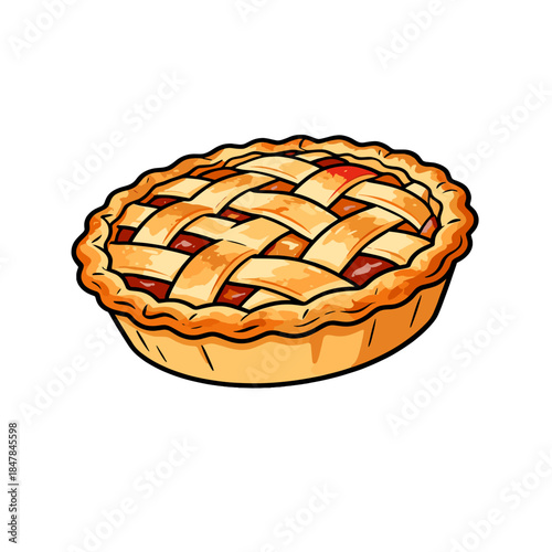 [Vector EPS]Delicious round pie with lattice crust and fruit filling