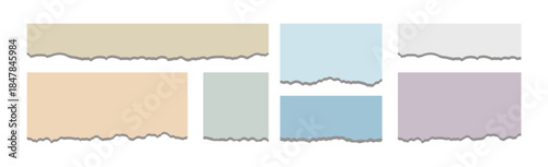 Colorful Torn paper. Set of Torn paper sheets. Collection realistic ripped pieces of scrap papers. Vector illustration