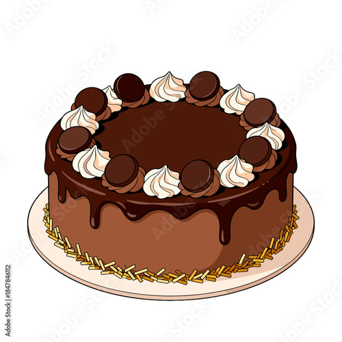 [Vector EPS]Delicious chocolate cake with cream and chocolate decorations
