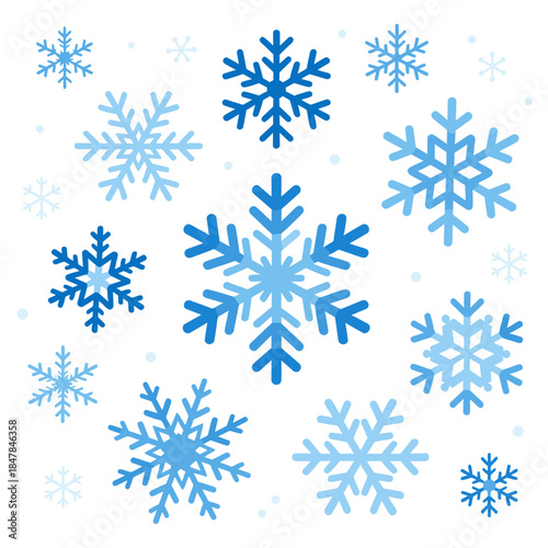 [Vector EPS]Various blue snowflakes on a light background