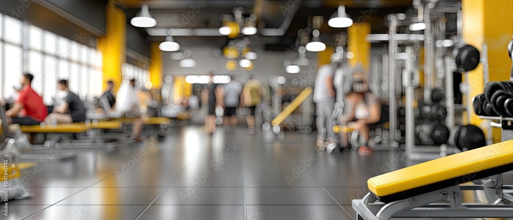 Obraz premium Modern gym interior with fitness equipment and active environment for workouts and fitness enthusiasts, ideal for branding opportunities