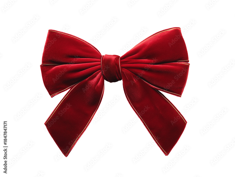 Fototapeta premium Red velvet Ribbon bow isolated on transparent background as png file
