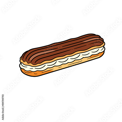 [Vector EPS]Delicious chocolate eclair with creamy filling illustration