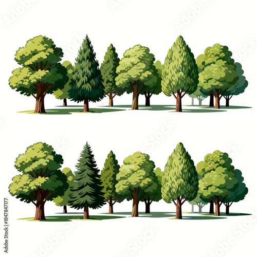[Vector EPS]Set of various green trees illustration for nature scene design