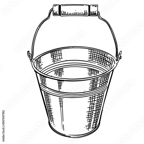 Metal bucket vector line art hand drawn illustration