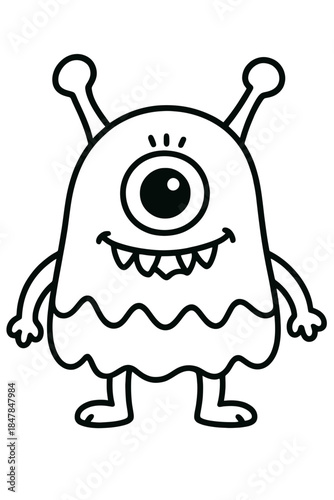 Funny cute  monster character smiling happily