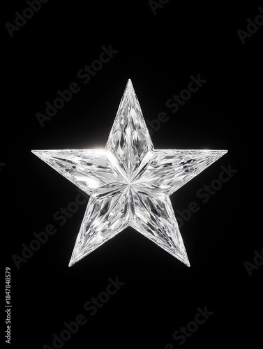 Shimmering diamond star on black background: luxury and elegance in geometric design
