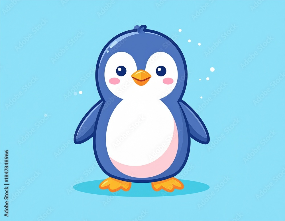 Fototapeta premium Cute Penguin Line Art Illustration Set, Kawaii Animal Cartoon