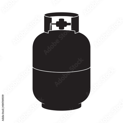 Black and white silhouette of a propane tank with valve and safety features