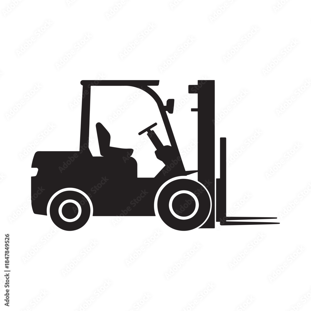 Naklejka premium A simple black silhouette of a forklift truck on a white background