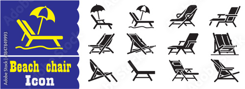 Set of Beach chair icon, Beach chair vector collection
