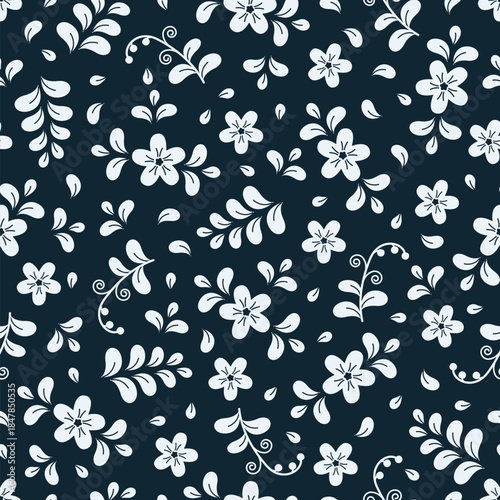 Seamless pattern of abstract patterns of flowers and plants. Cartoon traditional Slavic pattern background.