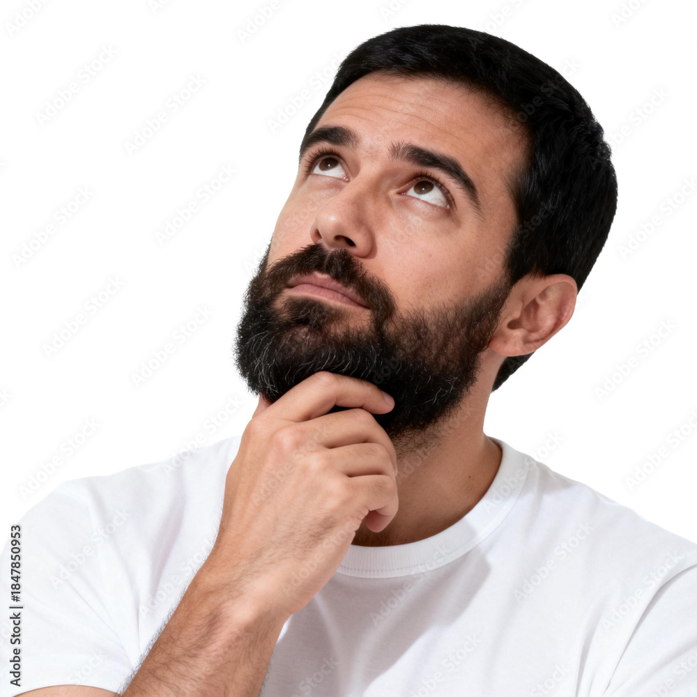 Fototapeta premium [Transparent Background PNG]Thoughtful Man with Beard Contemplating