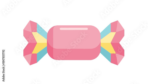 Playful pastel-colored wrapped candy with geometric design and vibrant hues for fun snack imagery