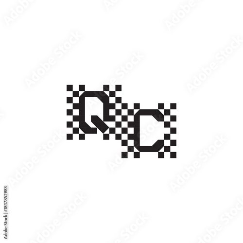 Alphabet Logo Monogram Design Modern Abstract Bold QC Initial Pixel Vector Alphabet