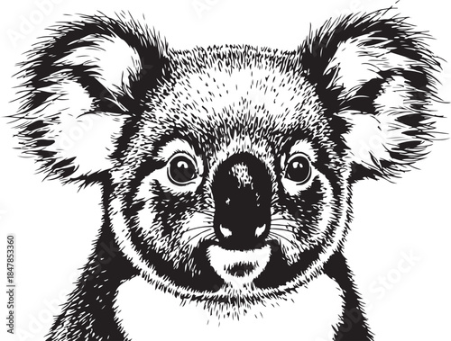Koala portrait drawing sketch on transparent background cute marsupial native animal illustration
