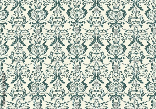 Elegant Teal Damask Pattern Wallpaper With Vintage Ornamental Floral Design For Interiors And Classic Decor