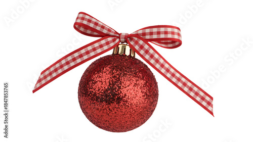 Vibrant red Christmas ornament with elegant ribbon bow on black