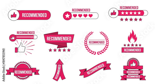 A collection of recommended badges and icons with stars and thumbs up.