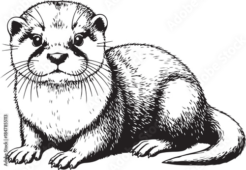 Otter illustration, cute animal drawing, playful creature sketch, black and white line art