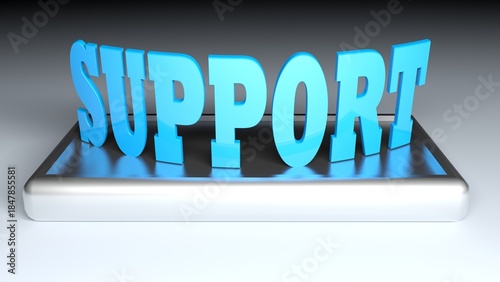 SUPPORT blue write on metal base - 3D rendering illustration