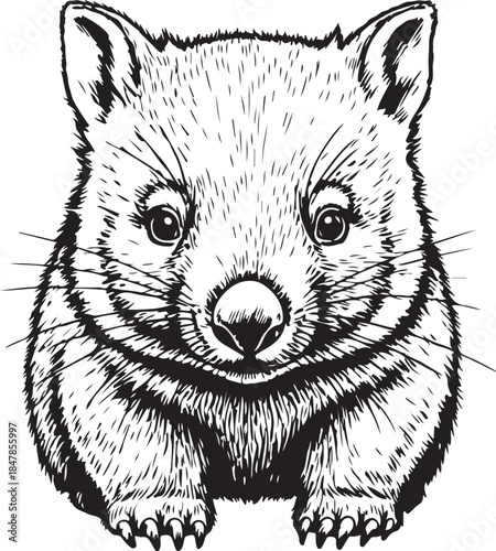 Wombat portrait sketch drawing on transparent background adorable marsupial animal illustration