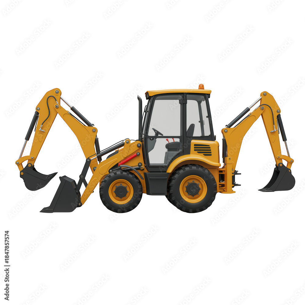 Naklejka premium Yellow backhoe loader construction vehicle isolated on transparent background
