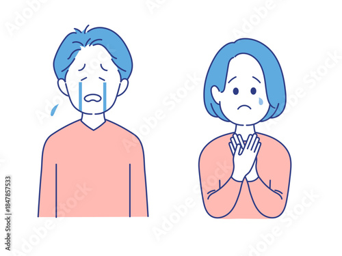 成人男女　表情　イラスト　悲しみのポーズ