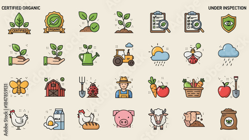Collection of charming agricultural and farming icons for your design projects