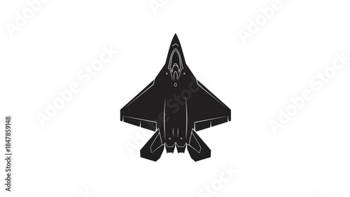 Silhouetted stealth fighter jet from a topdown perspective