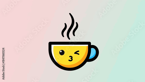 Cute Winking Coffee Cup with Steam.