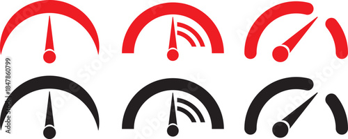 speedometer icons. Performance indicator sign. Car speed. Fast internet speed sign. Speedometer, tachometer icon. Speedometer indicator icon collection. Speed indicator vector icons.  Flat style simpl