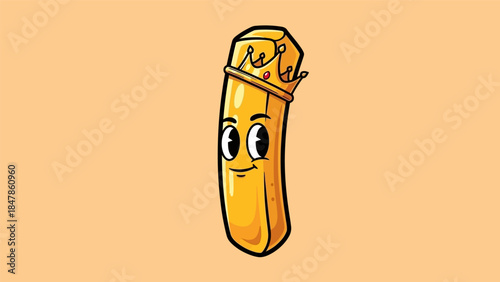 Cute French Fry King Character with Crown and Big Eyes.
