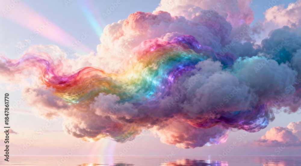 Fototapeta premium Vibrant Colorful Clouds with Rainbow-like Streaks in the Sky