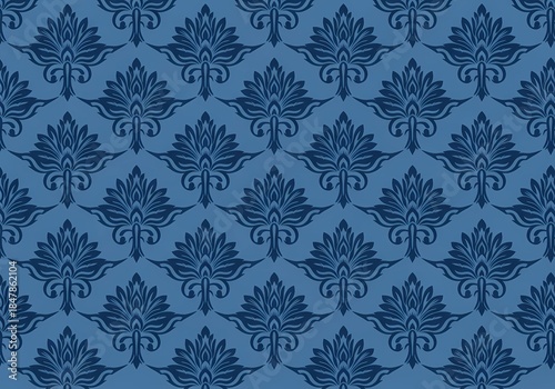 Elegant Blue Damask Pattern Background For Textures, Wallpapers, And Design Projects